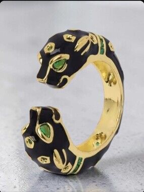 18k Gold Plated Luxury Duo Panther Leopard Head Designer Ring